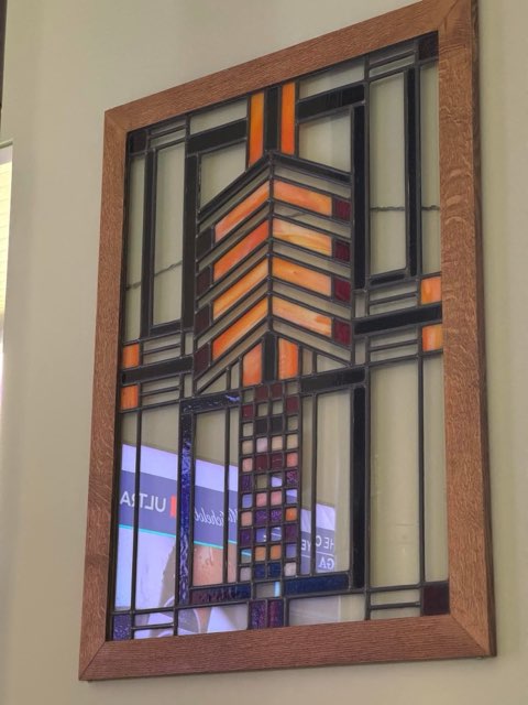 Frank Lloyd Wright style panel in an oak frame